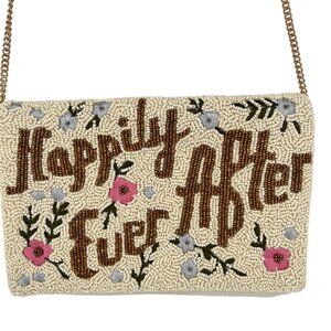Happily Ever After Beaded Crossbody Bag With Floral Embroidery 9"x7" 21" Strap D